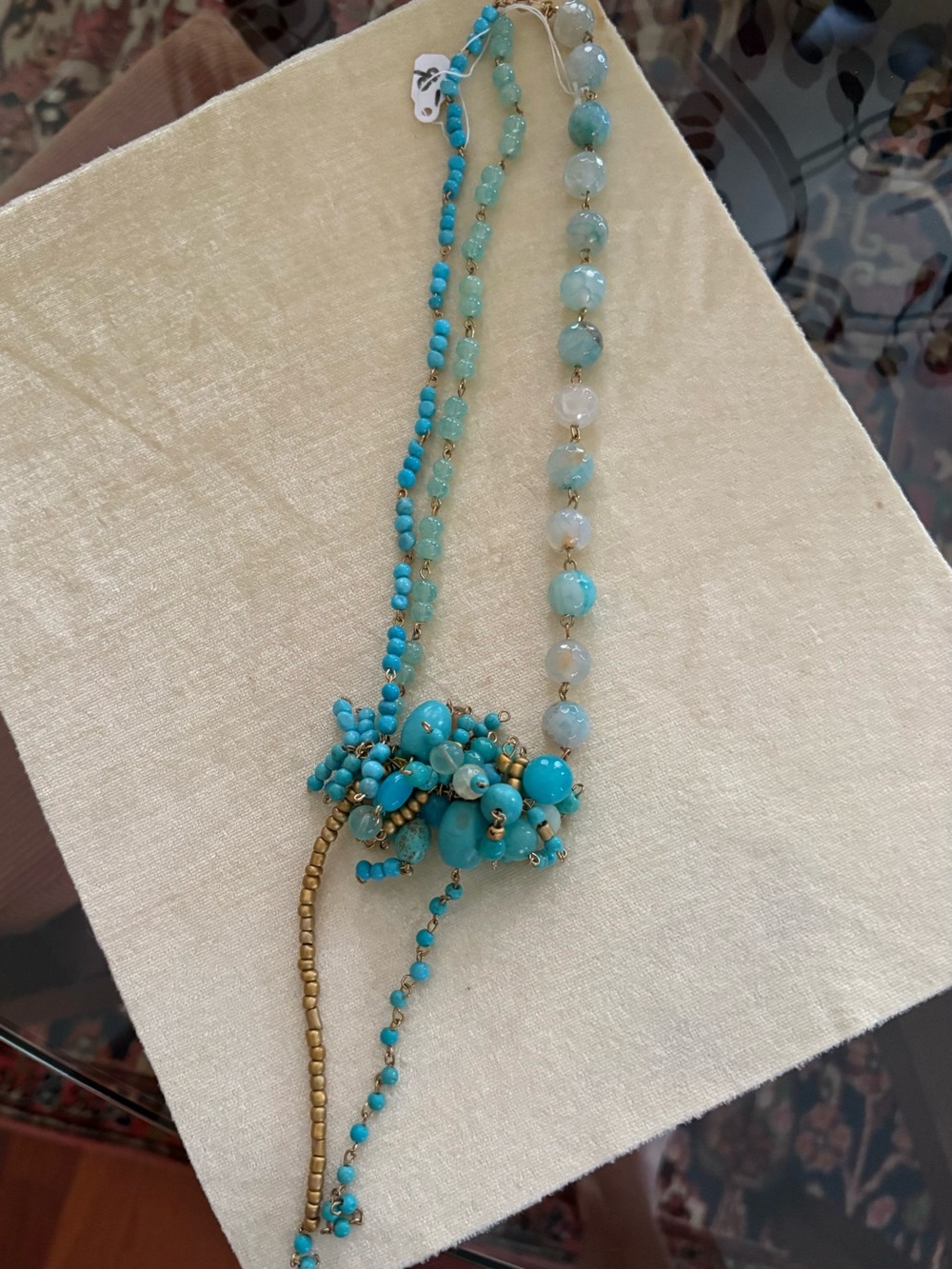 Turquoise Bead & Gold Accent Long Necklace - Unbranded